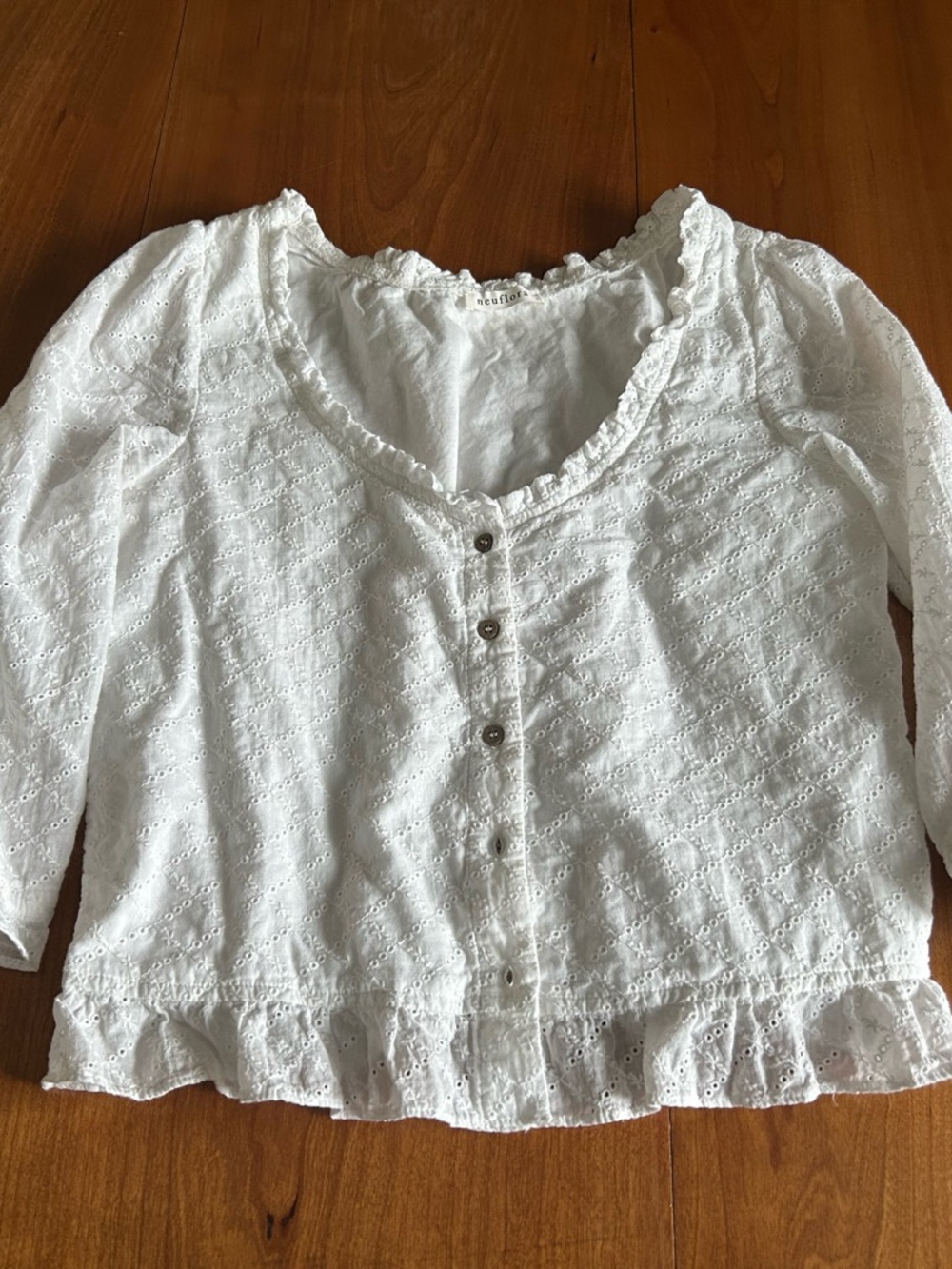 Neuflora White Eyelet Button-Front Peasant Blouse